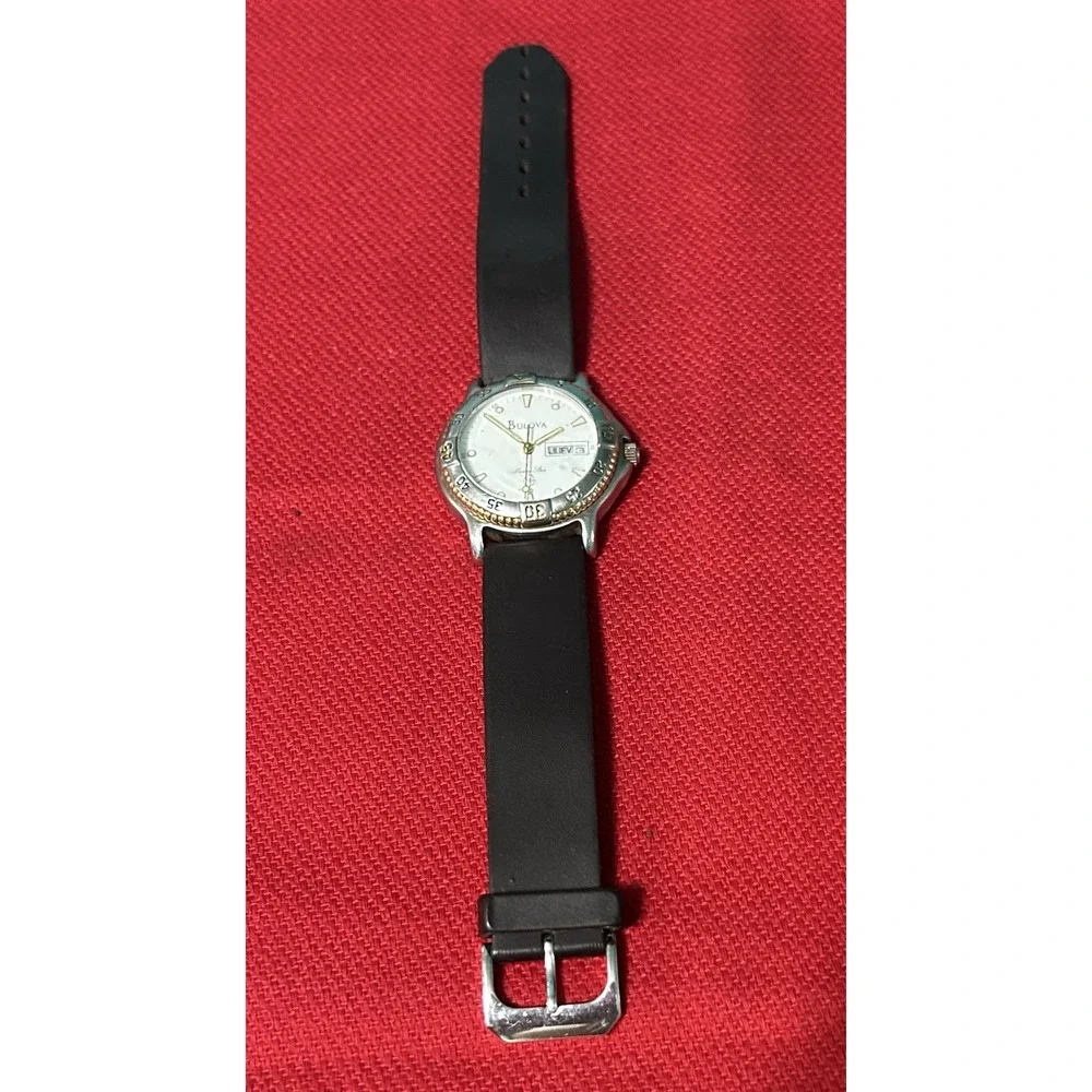 Bulova Marine Star Two-Tone Diver Day-Date White Dial Mens Watch READ